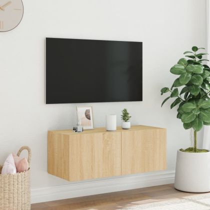 Стенен ТВ шкаф с LED осветление, сонома дъб, 80x35x31 см