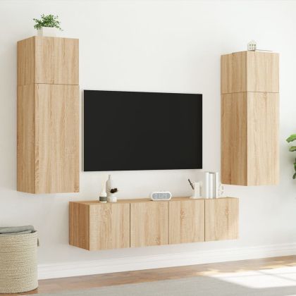 Стенен ТВ шкаф с LED осветление, сонома дъб, 80x35x31 см