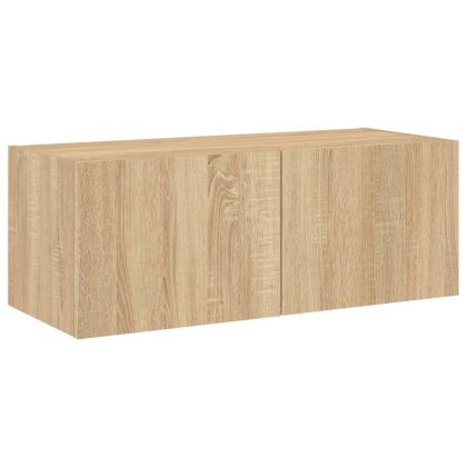 Стенен ТВ шкаф с LED осветление, сонома дъб, 80x35x31 см