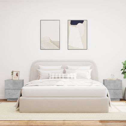 Нощни шкафчета с LED, 2 бр, бетонно сиво, инженерна дървесина