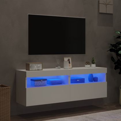 Стенни ТВ шкафове с LED осветление, 2 бр, бели, 60x30x40 см
