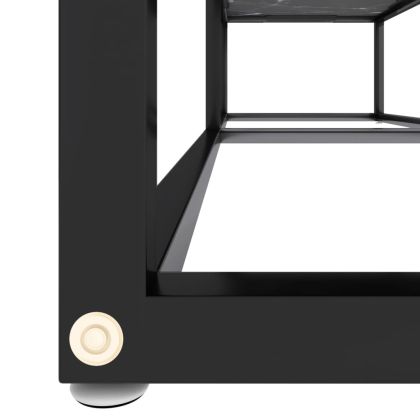 ТВ шкаф, черен мрамор, 140x40x40,5 см, закалено стъкло