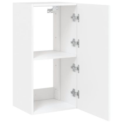 Стенен ТВ шкаф с LED осветление, бял, 40,5x35x80 см