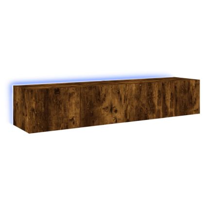 Стенни ТВ шкафове с LED лампи, 2 бр, опушен дъб, 80x35x31 см