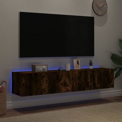 Стенни ТВ шкафове с LED лампи, 2 бр, опушен дъб, 80x35x31 см
