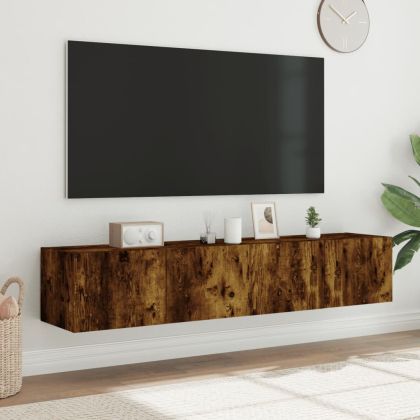 Стенни ТВ шкафове с LED лампи, 2 бр, опушен дъб, 80x35x31 см