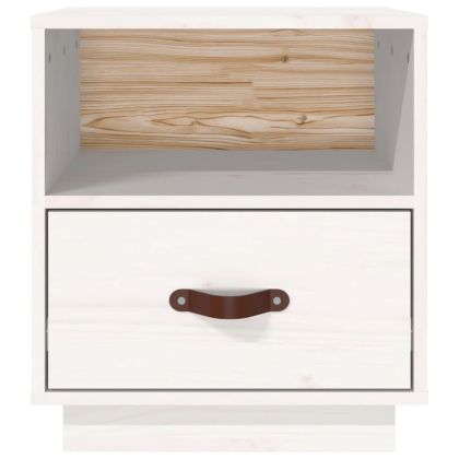 Нощно шкафче, бяло, 40x34x45 см, борово дърво масив
