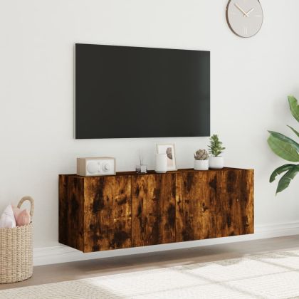 Стенни ТВ шкафове с LED лампи, 2 бр, опушен дъб, 60x35x41 см