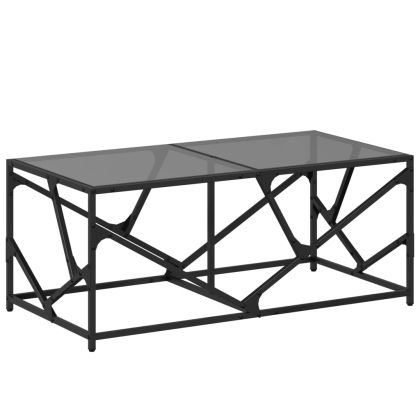 Маса за кафе с черен стъклен плот 98,5x50x41 см стомана