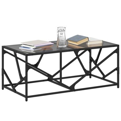 Маса за кафе с черен стъклен плот 98,5x50x41 см стомана