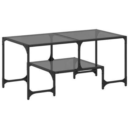 Маса за кафе с черен стъклен плот 98,5x50x45 см стомана