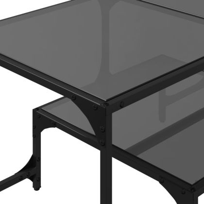 Маса за кафе с черен стъклен плот 98,5x50x45 см стомана