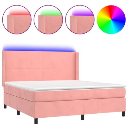 Боксспринг легло с матрак и LED, розово, 160x200 см, кадифе