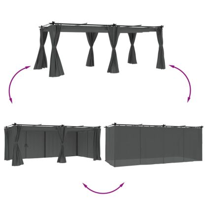 Беседка с пердета, антрацит, 6x3 м, стомана