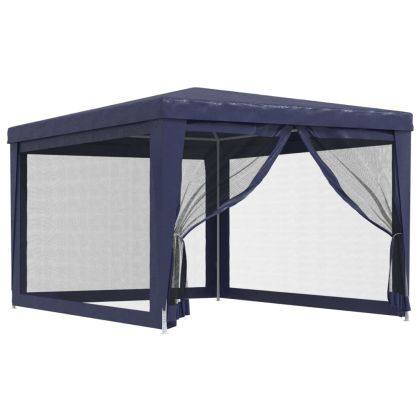 Парти палатка с 4 мрежести странични стени, синя, 3x4 м, HDPE