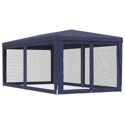 Парти палатка с 6 мрежести странични стени, синя, 3x6 м, HDPE
