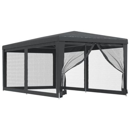Парти палатка с 6 мрежести странични стени антрацит 3x6 м HDPE