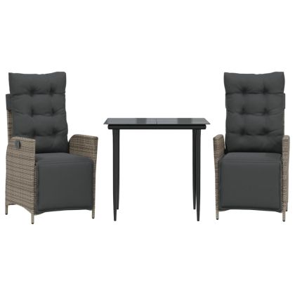 Градински трапезен комплект 3 части с възглавници сив полиратан