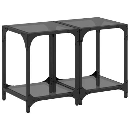 Маси за кафе с черен стъклен плот 2 бр 30x30x40 см стомана