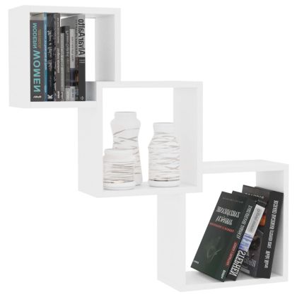 Квадратни стенни рафтове, бели, 68x15x68 см, инженерно дърво