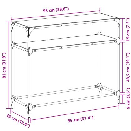 Конзолна маса с черен стъклен плот 98x35x81 см стомана