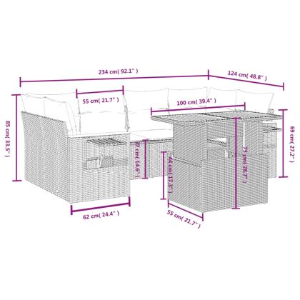 Градински комплект диван с възглавници 7 части черен полиратан