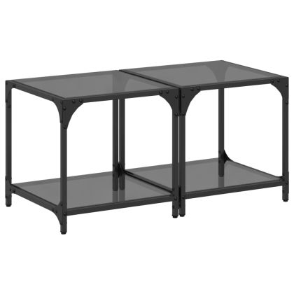 Маси за кафе с черен стъклен плот 2 бр 40x40x40 см стомана