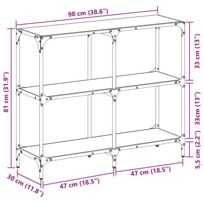 Конзолна маса с прозрачен стъклен плот 98x30x81 см стомана