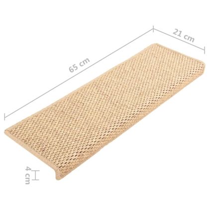 Стелки за стълби, вид сизал, 15 бр, 65x21x4 см, светлобежови
