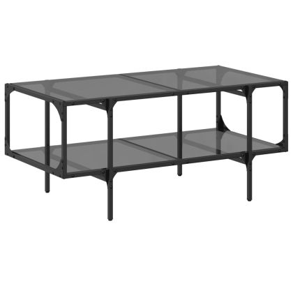 Маса за кафе с черен стъклен плот 98,5x50x45 см стомана