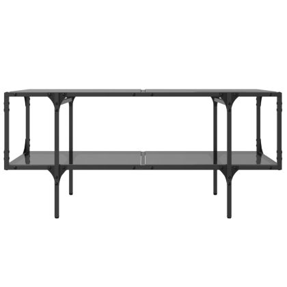 Маса за кафе с черен стъклен плот 98,5x50x45 см стомана