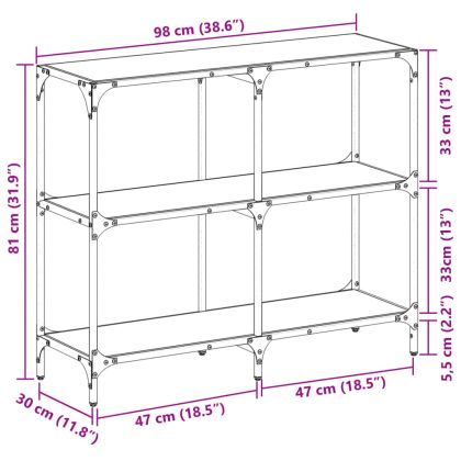 Конзолна маса с черен стъклен плот 98x30x81 см стомана