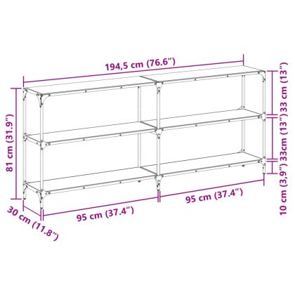 Конзолна маса с прозрачен стъклен плот 194,5x30x81 см стомана