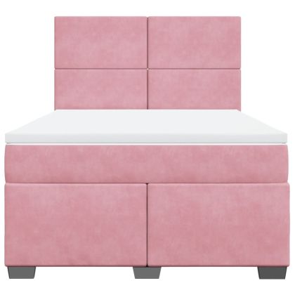 Боксспринг легло с матрак, розова, 140x190 см, кадифе