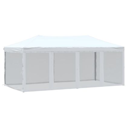 Сгъваема парти палатка със странични стени, бяла, 3x6 м