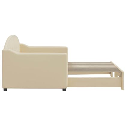 Канапе с изтеглящо разтегателно легло кремаво 80x200 см плат