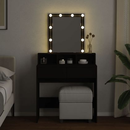 Тоалетка с LED, черна, 80x41x144,5 см