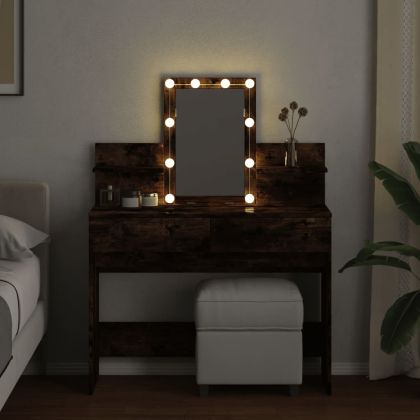 Тоалетка с LED, опушен дъб, 100x40x130 см
