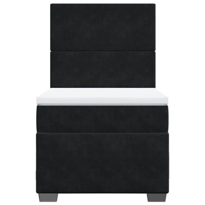 Боксспринг легло с матрак, черно, 80x200 см, кадифе