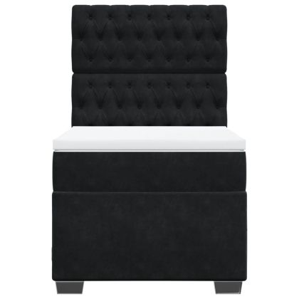 Боксспринг легло с матрак, черно, 80x200 см, кадифе