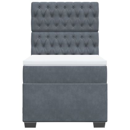 Боксспринг легло с матрак, тъмносиво, 100x200 см, кадифе