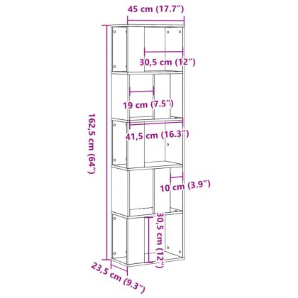 Библиотека 5 рафта кафяв дъб 45x23,5x162,5 см инженерно дърво