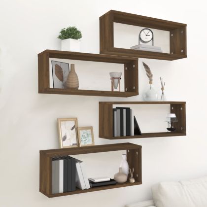 Стенни рафтове, 4 бр, Кафяв дъб, 60x15x23 см, инженерно дърво