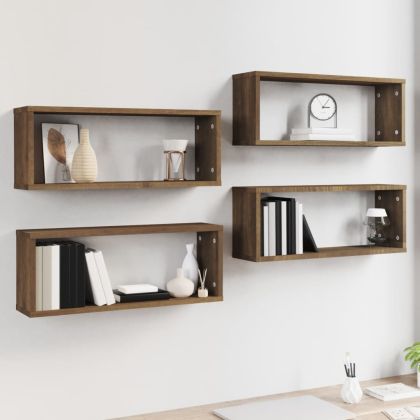 Стенни рафтове, 4 бр, Кафяв дъб, 60x15x23 см, инженерно дърво