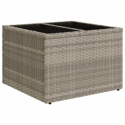 Градинска маса стъклен плот светлосива 55x55x37 см полиратан