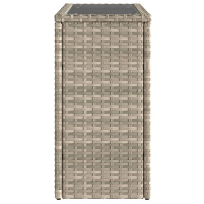 Градинска маса със стъклен плот сива 58x27,5x55 см полиратан