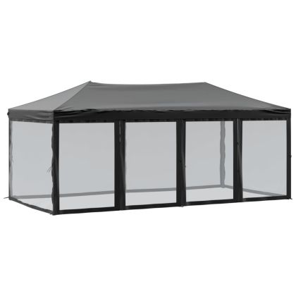 Сгъваема парти палатка със странични стени, черна, 3x6 м