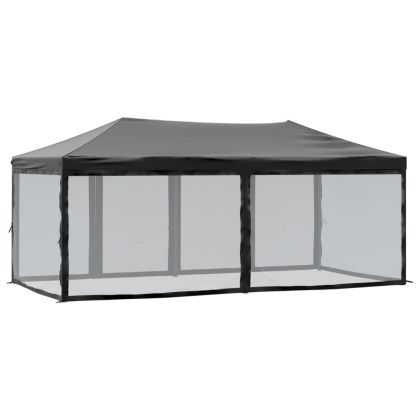 Сгъваема парти палатка със странични стени, черна, 3x6 м