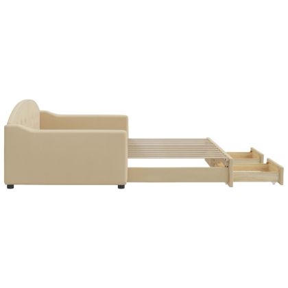 Канапе с изтеглящо легло и чекмеджета кремаво 100x200 см плат