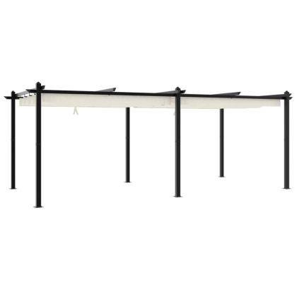 Градински навес с прибиращ се покрив, кремав, 3x6 м, алуминий